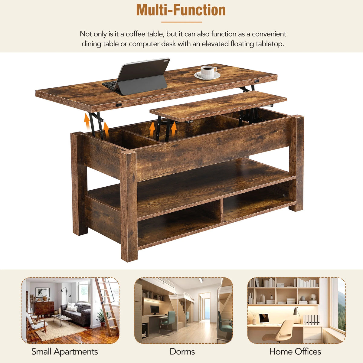 Lift Top Coffee Table with 3 Shelves Z883