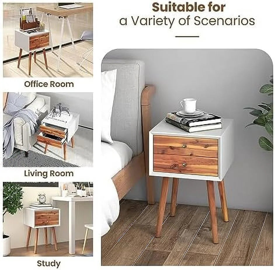 White 2 Drawer Wooden Nightstand G70510