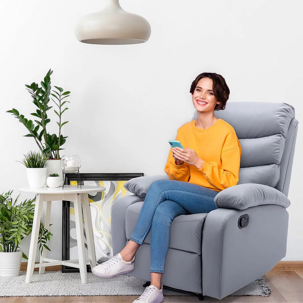 Manual Recliner Chairs with Footrest & Headrest Light Gray X5185