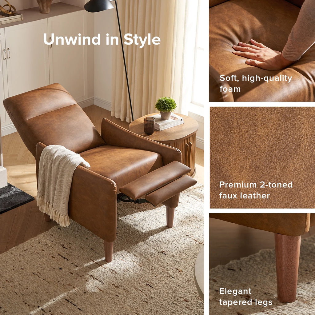 Pecan Brown Faux Leather Recliner P811222
