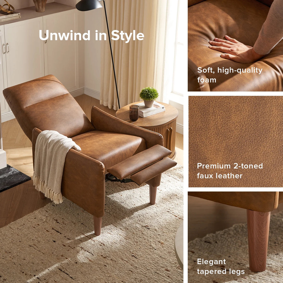 Pecan Brown Faux Leather Recliner P811222