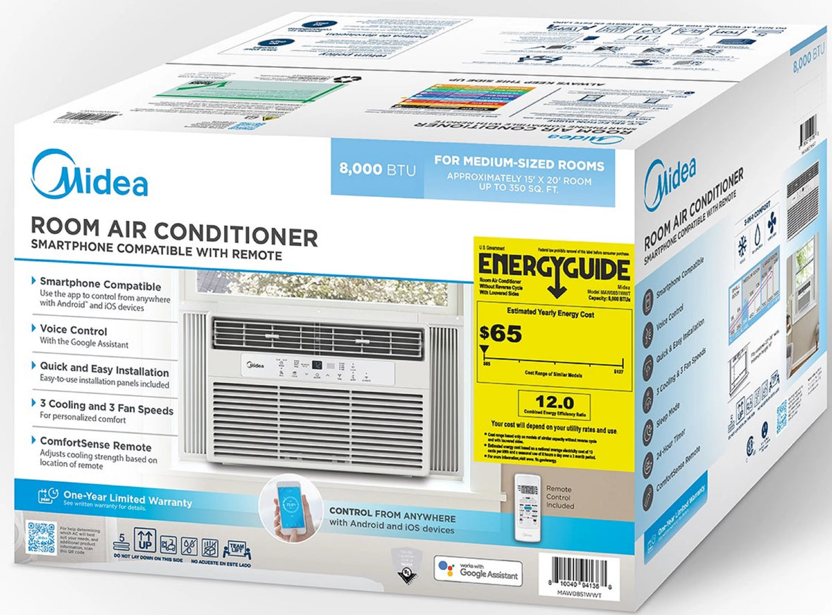 8,000 BTU 115V Smart Window Air Conditioner with Remote, Black K224