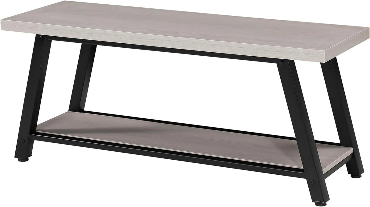 Light Grey and Black Wood Metal Bench T171911