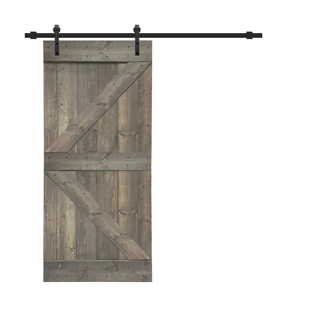 36 in. x 84 in. Gray Stained Knotty Pine Wood Sliding Barn Door with Hardware Kit U828