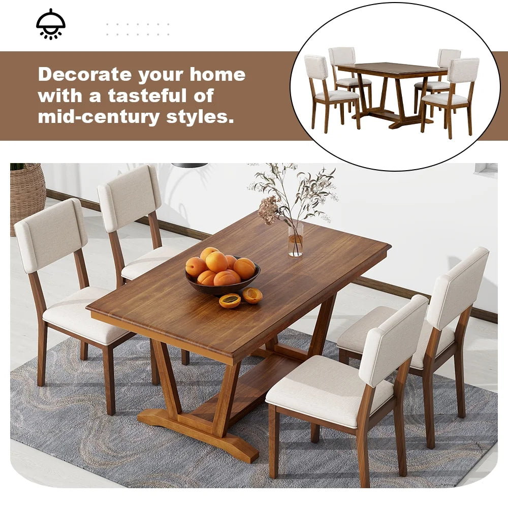 5 Piece Wood Dining Table Set with 4 Upholstered Chairs D907388