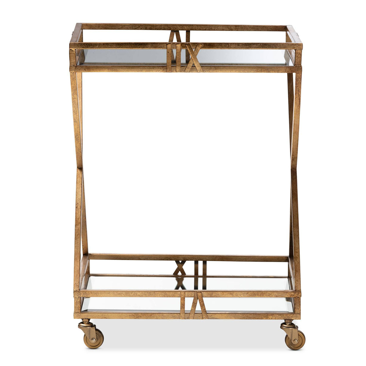 Antique Gold Finished 2-Tier Mobile Bar Cart M3009