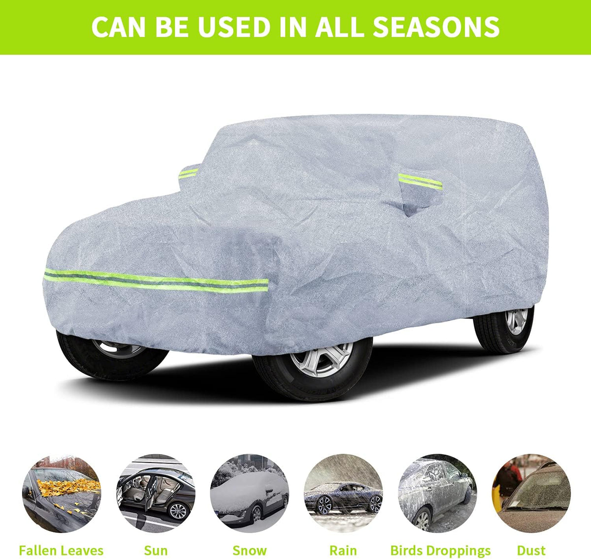 7 Layers Car Cover with Windproof Strap & Driver Door Zipper L3658