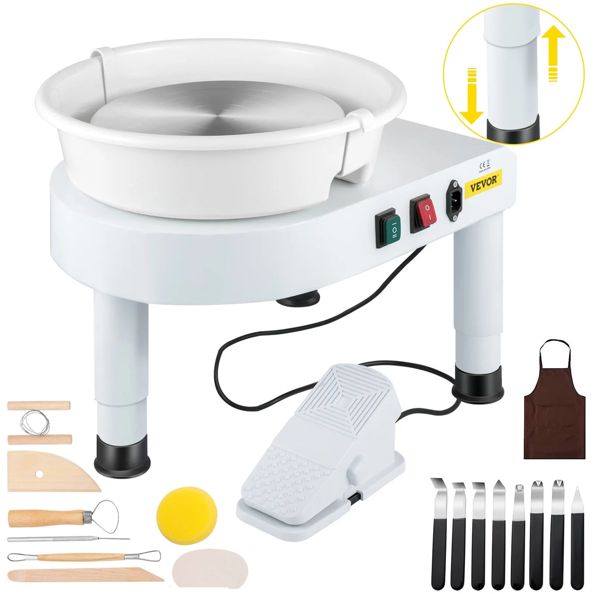11in Ceramic Pottery Wheel with Foot Pedal and Detachable Basin C980