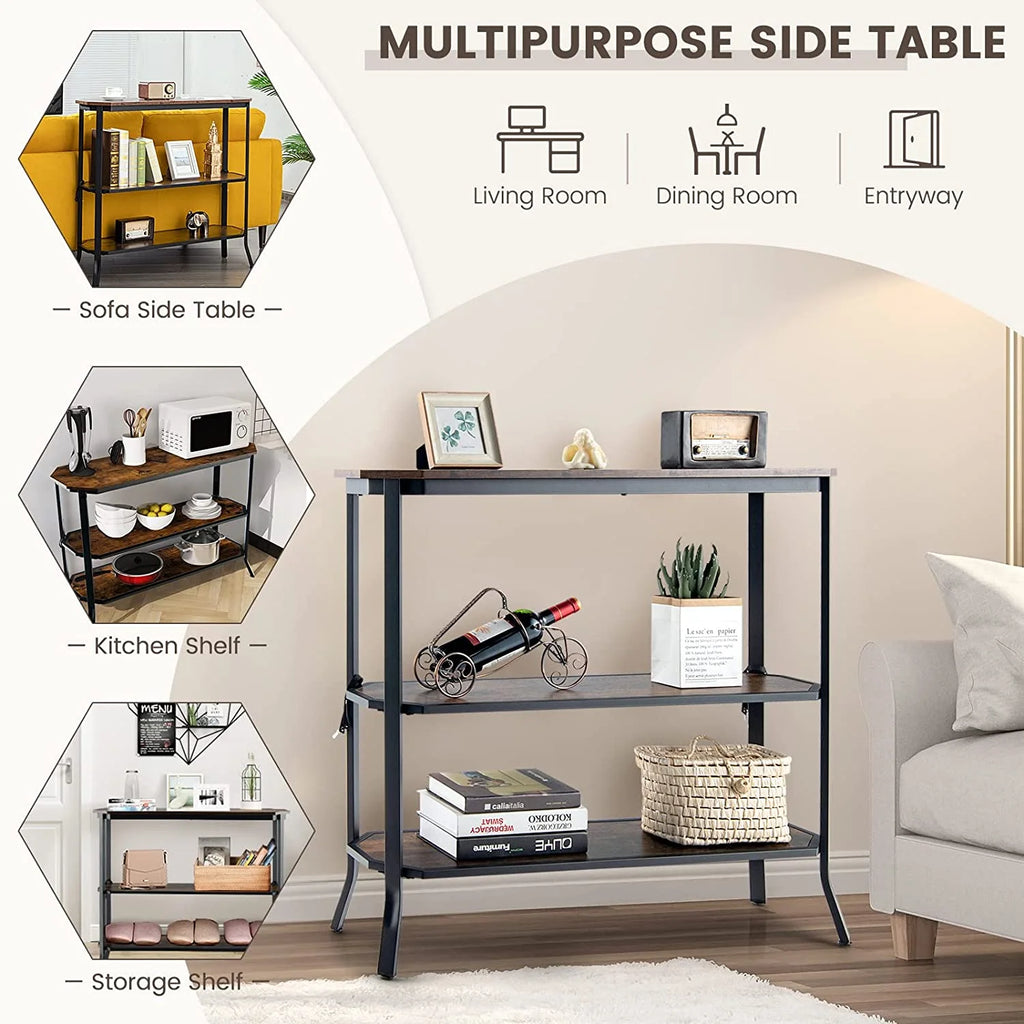 Industrial 3-Tier Narrow Console Table with Open Shelves T877567