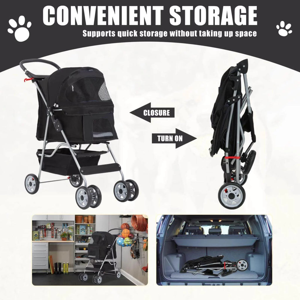 4 Wheels Foldable Pet Stroller with Storage Basket N2288