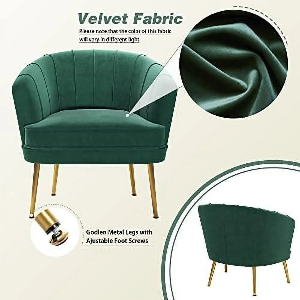 Green Velvet Accent Chair with Golden Metal Legs F382895