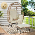 Oversized Wicker Rattan Egg Chair with Ottoman and Cushions Q948357