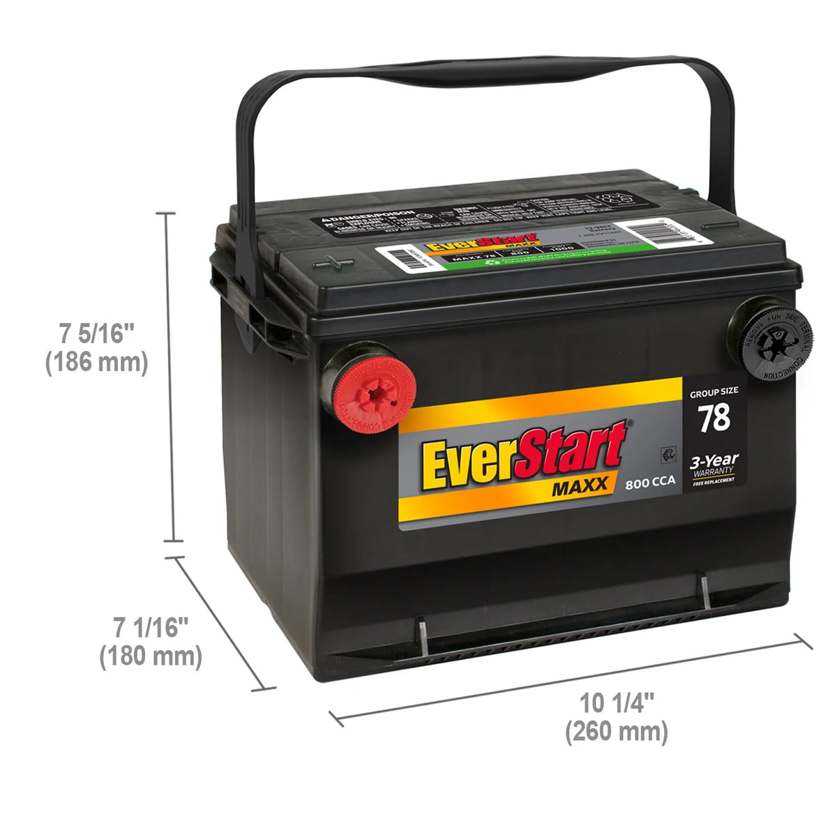 Lead Acid Automotive Battery, Group Size 78 12 Volt, 800 CCA X174