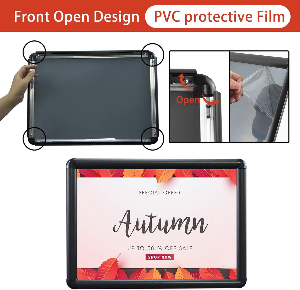 Adjustable Aluminum Snap Open Floor Sign Stand 8.5x11 Inches Black 6 Pack U35949