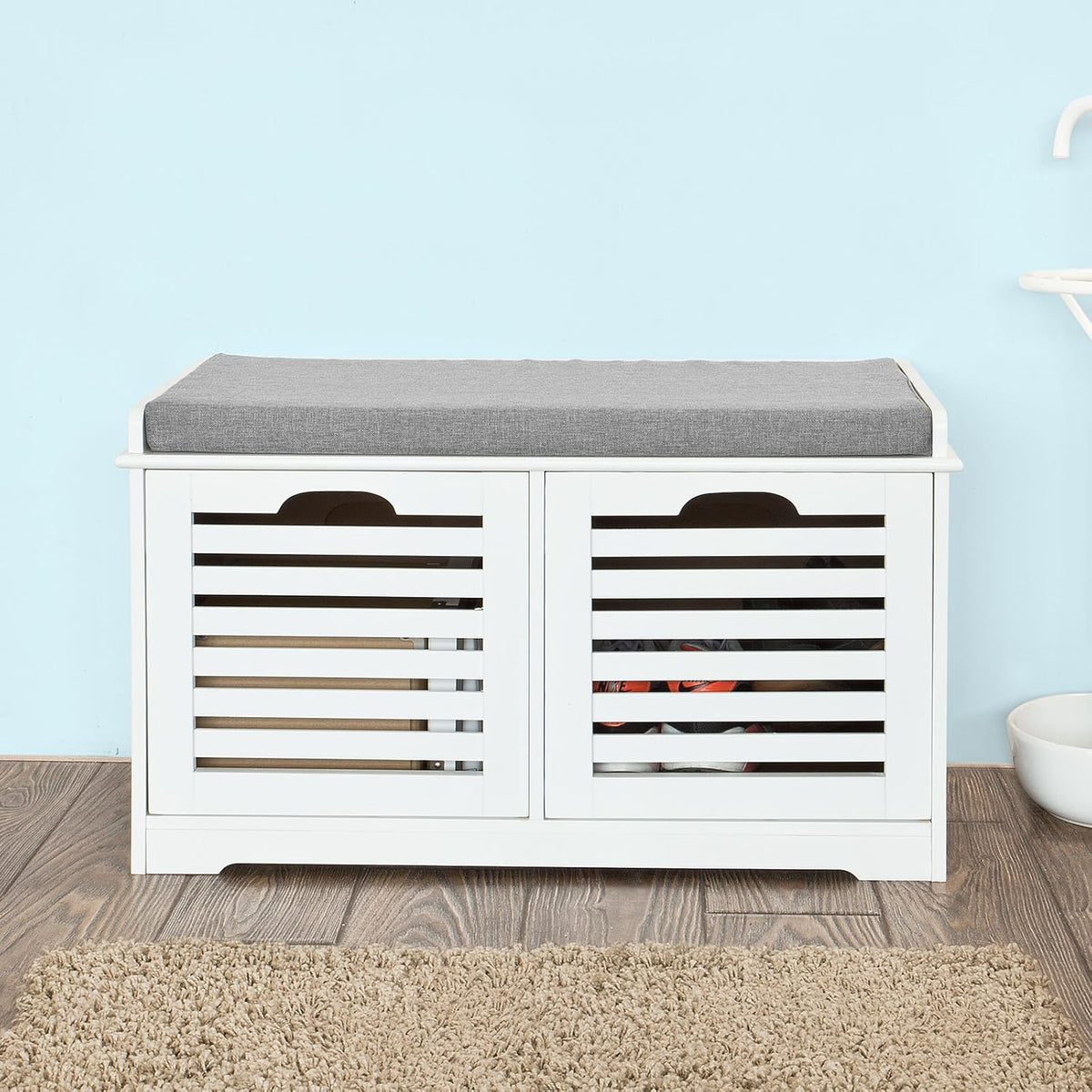 White Storage Bench with 2 Drawers E201