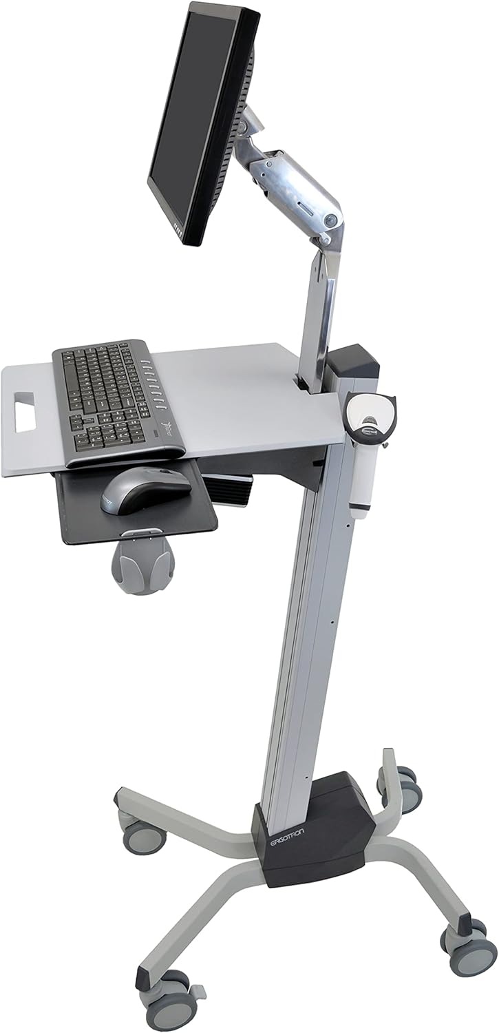 Rolling Computer Cart Mobile Standing Desk Workstation, Grey I284
