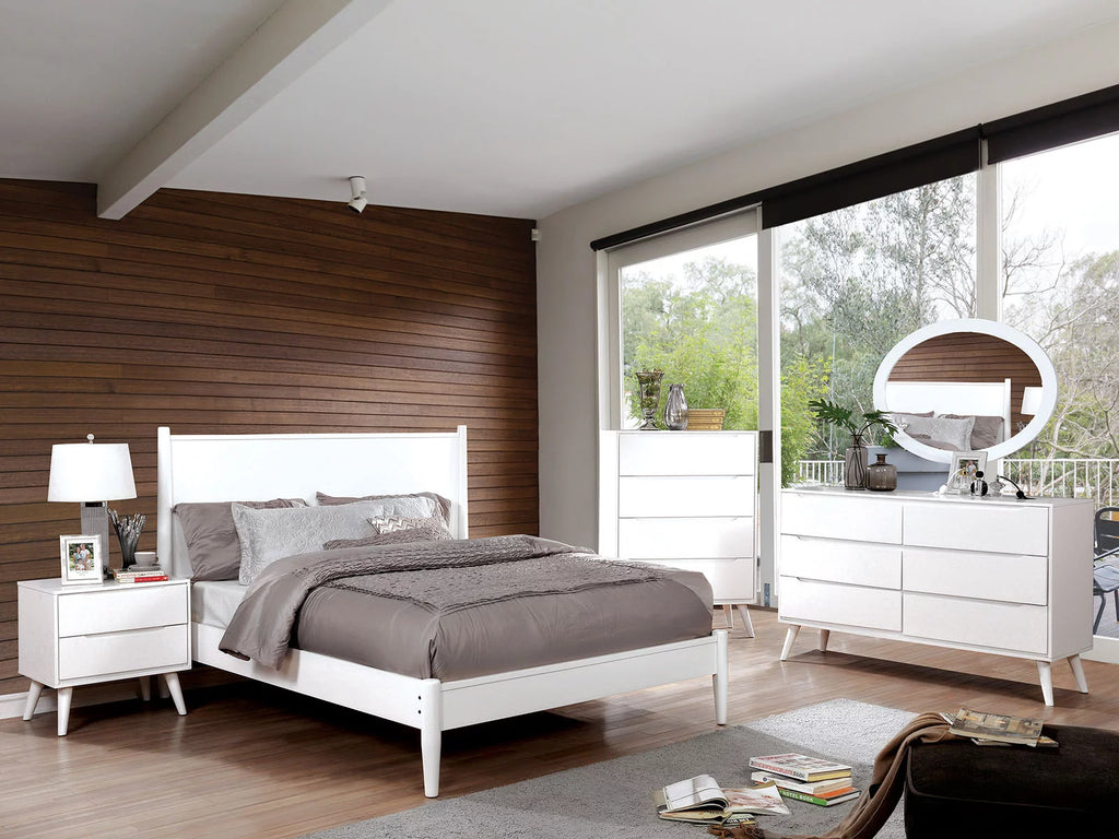 White Eastern King Size Solid Wood Platform Bed O22355