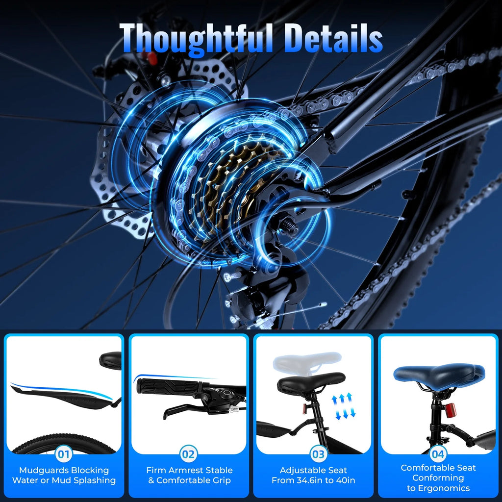 26 Inch 21 Speed Folding Mountain Bike Full Suspension Dual Disc Brakes Black I9483