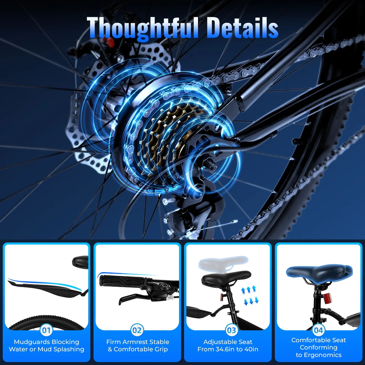 26 Inch 21 Speed Folding Mountain Bike Full Suspension Dual Disc Brakes Black I9483