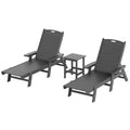 Gray 3PC HDPE Plastic Reclining Chaise Lounge Table Set K76786