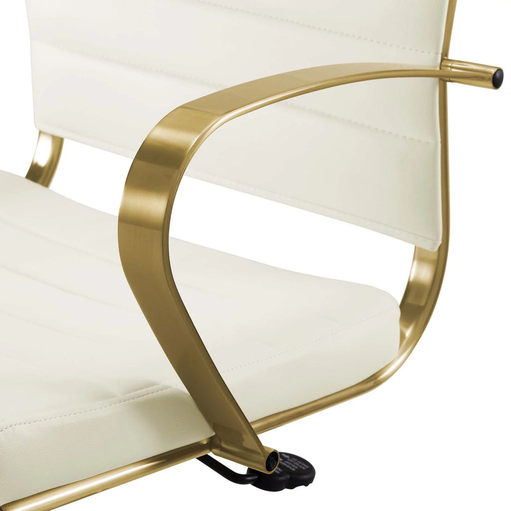 Gold White Faux Vinyl Leather Aluminum Office Chair K9062