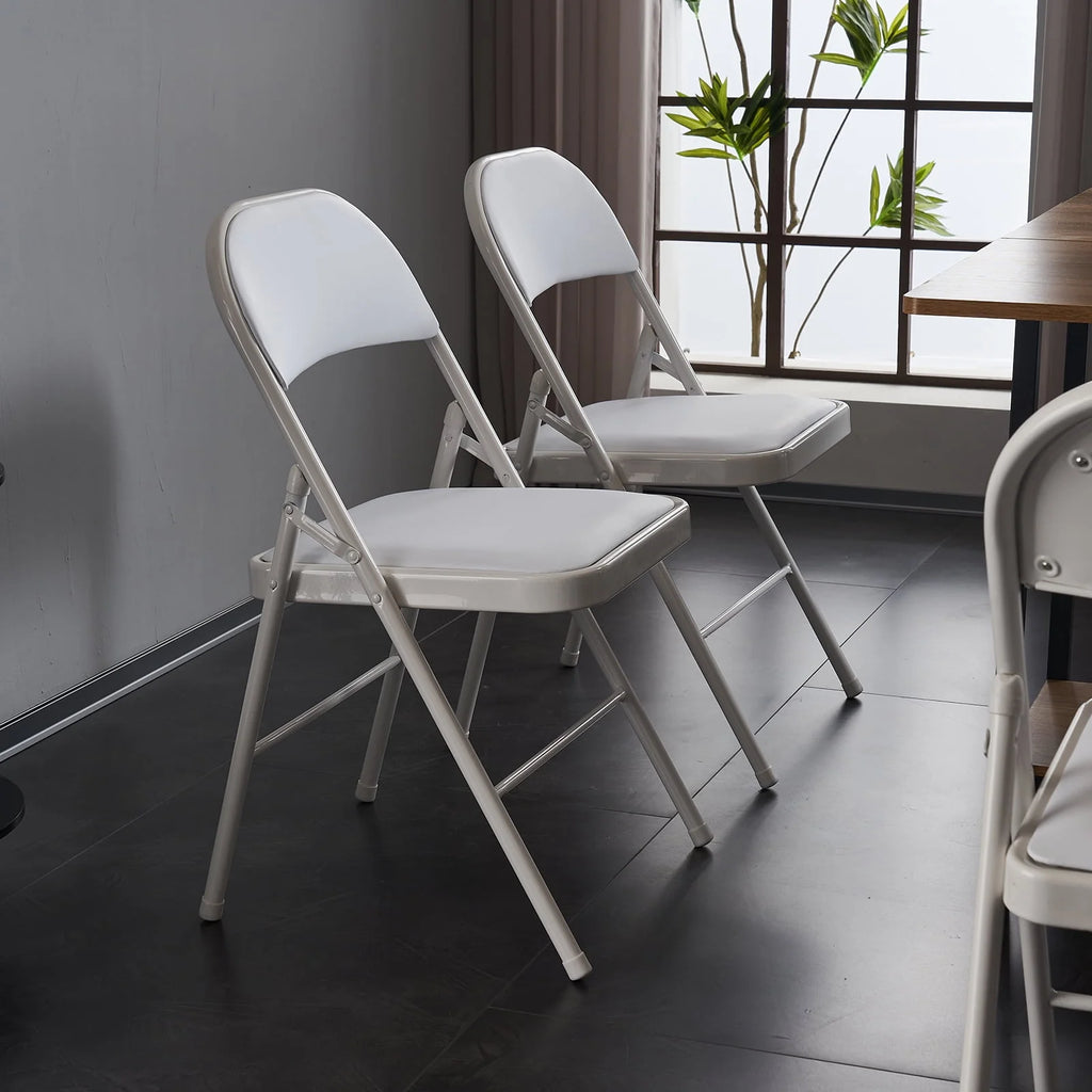 6 Pack Black Folding Chairs Cushioned Padded Seat Metal Frame P496746