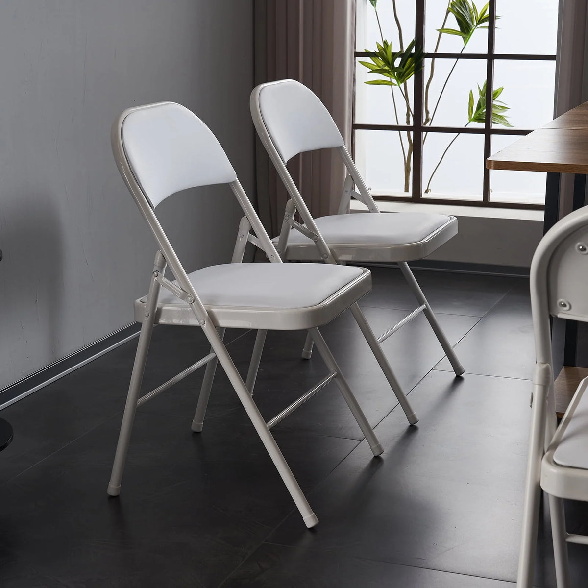 6 Pack Black Folding Chairs Cushioned Padded Seat Metal Frame P496746