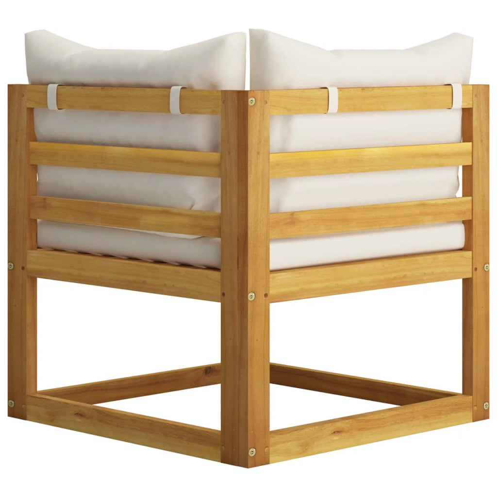 Sectional Corner Sofa with White Cushion Acacia Wood M385488