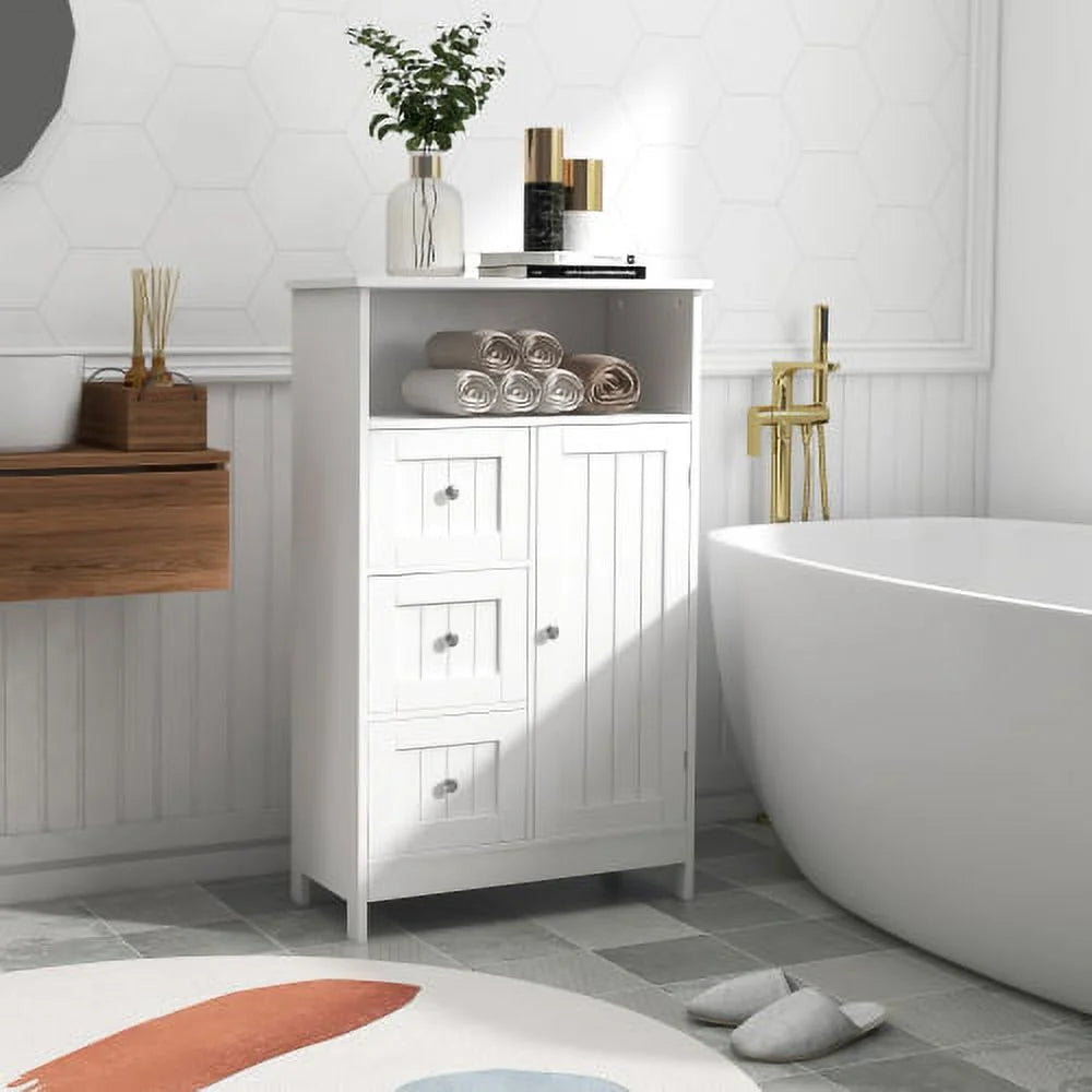3 Drawer 1 Door White Bathroom Storage Cabinet W483
