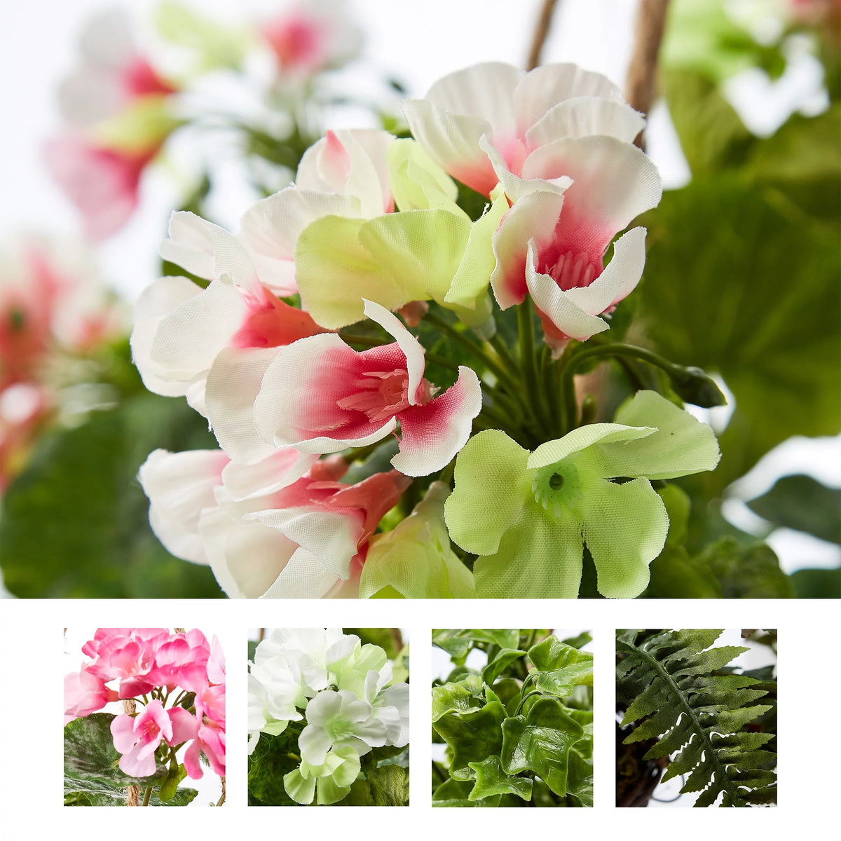 Light Pink Geranium Hanging Faux Flowers with Basket T155