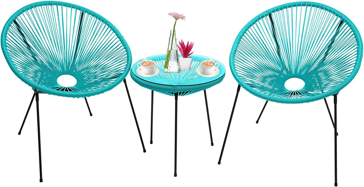 3-Piece All-Weather Outdoor Acapulco Bistro Set with Glass Top Table J315