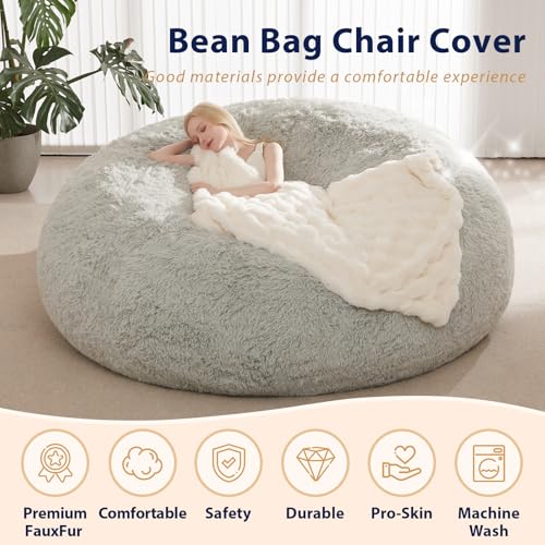 Waterproof Faux Fur 5FT Round Bean Bag Chair Cover with Pocket M6462