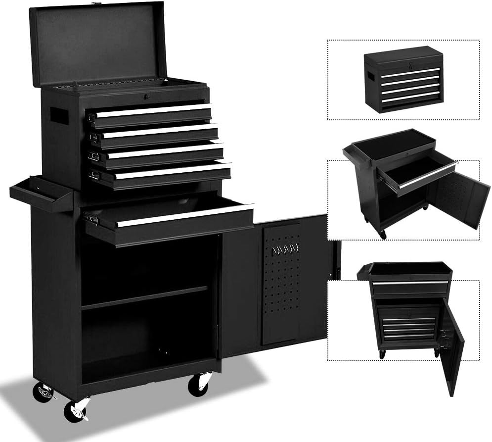 Red 5 Drawer Tool Storage Cabinet with Wheels and Lock R442473