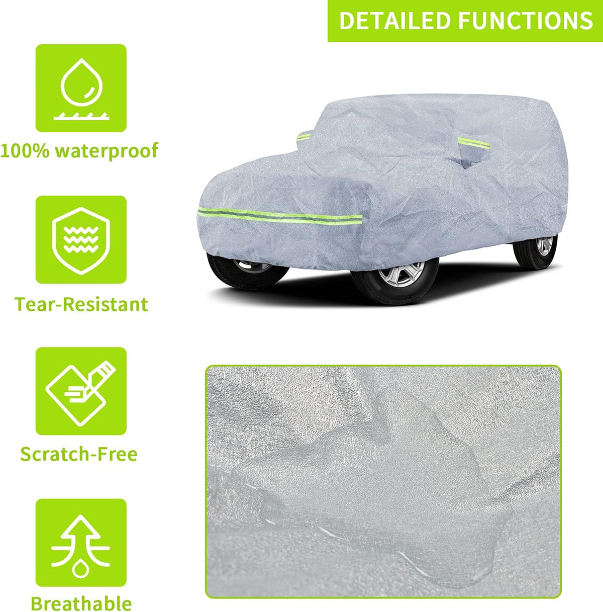 7 Layers Car Cover with Windproof Strap & Driver Door Zipper L3658
