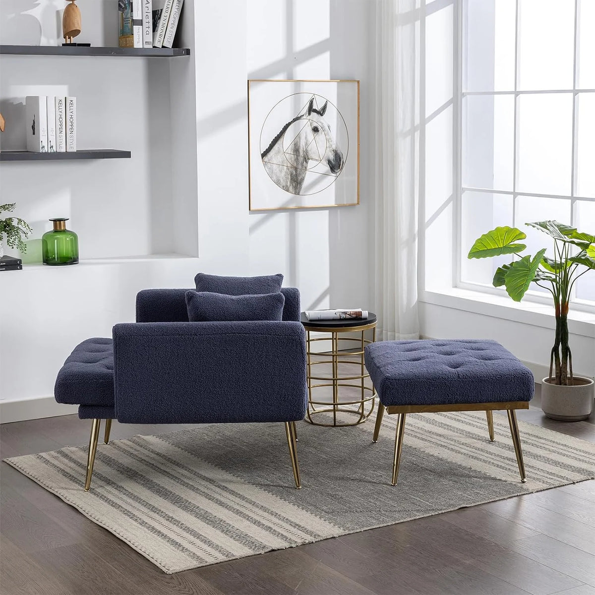 Blue Tufted Chaise Lounge Chair with Ottoman L47072