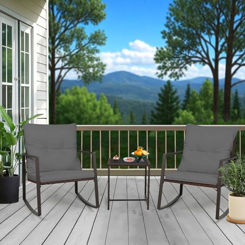 3-Piece Brown Wicker Patio Bistro Set with Glass Coffee Table Y1236