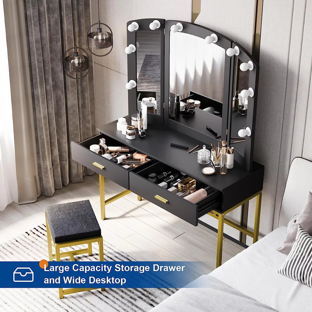 Vanity Table with Lighted Mirror Black M1900
