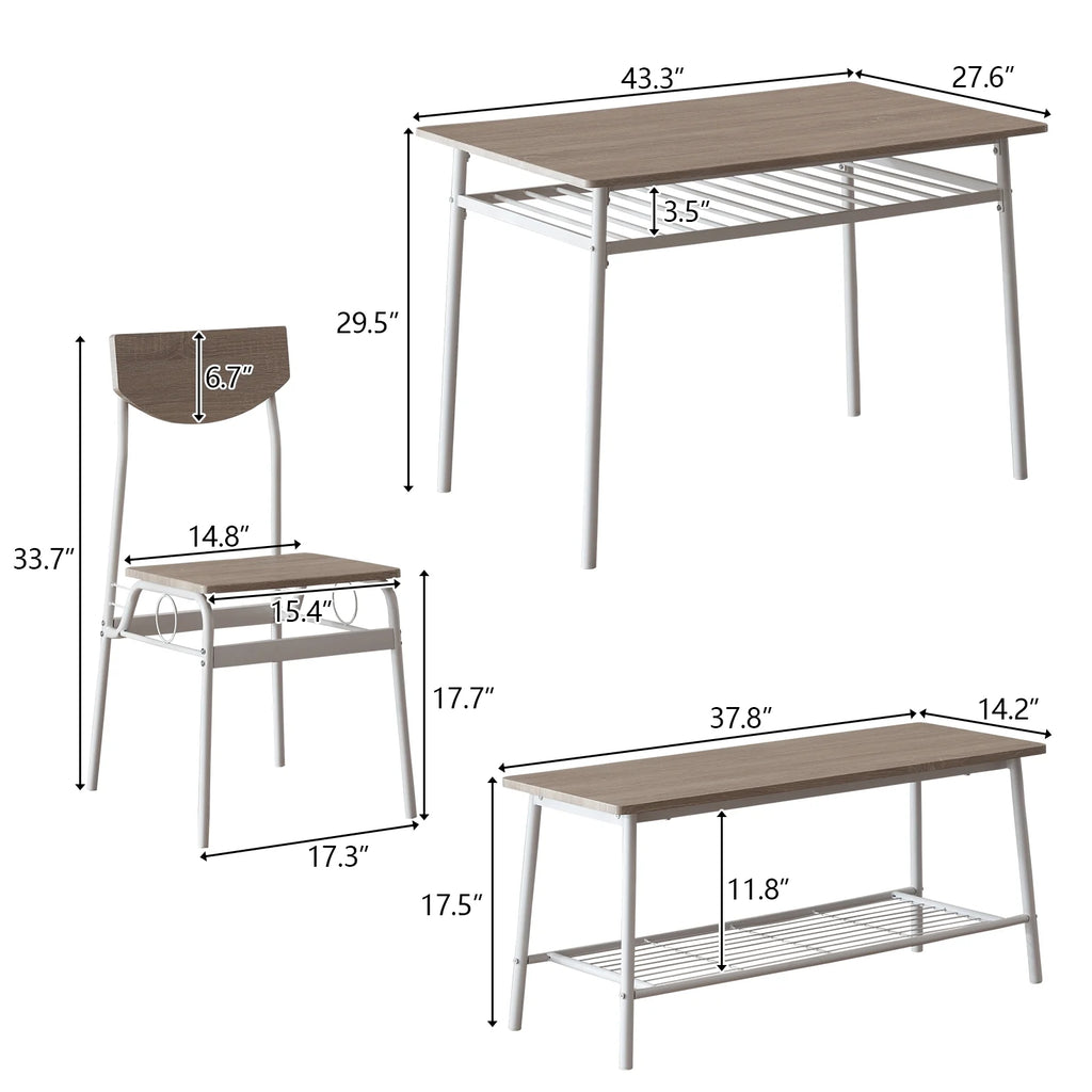 6-Piece Dining Room Set with 4 Chairs and 1 Bench F749