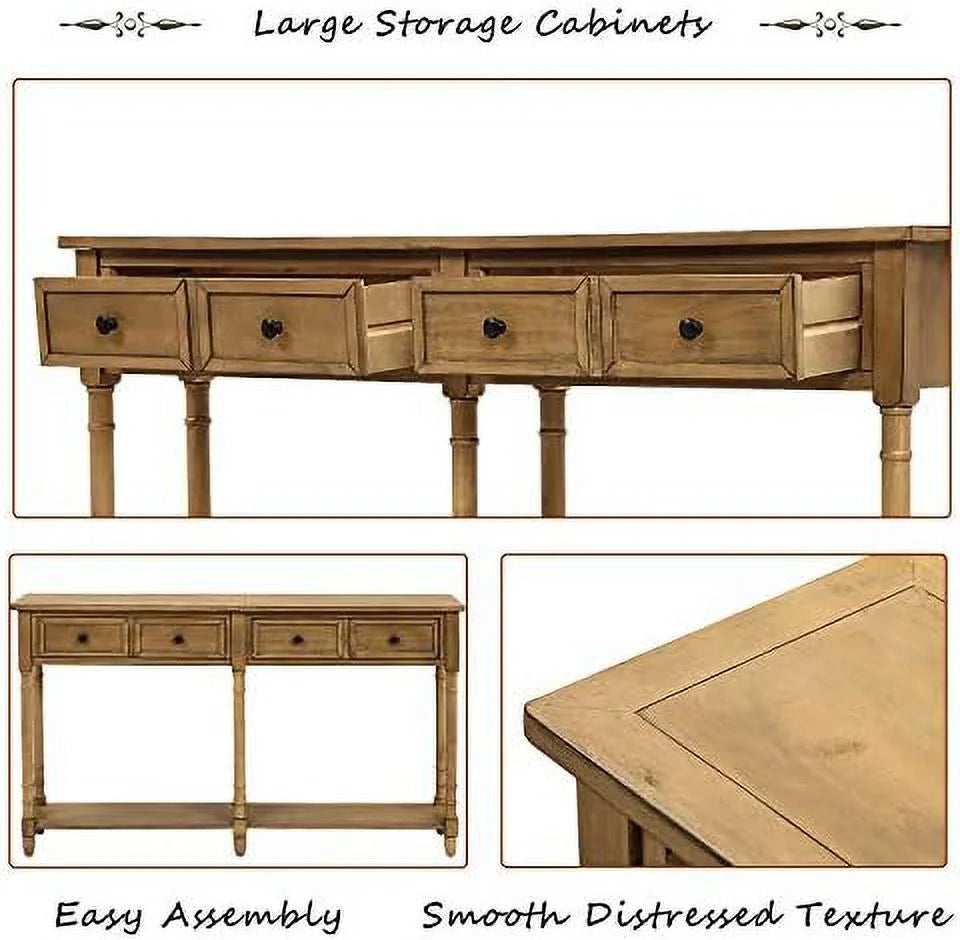 Retro Solid Wood Console Table with 2 Drawers U75761