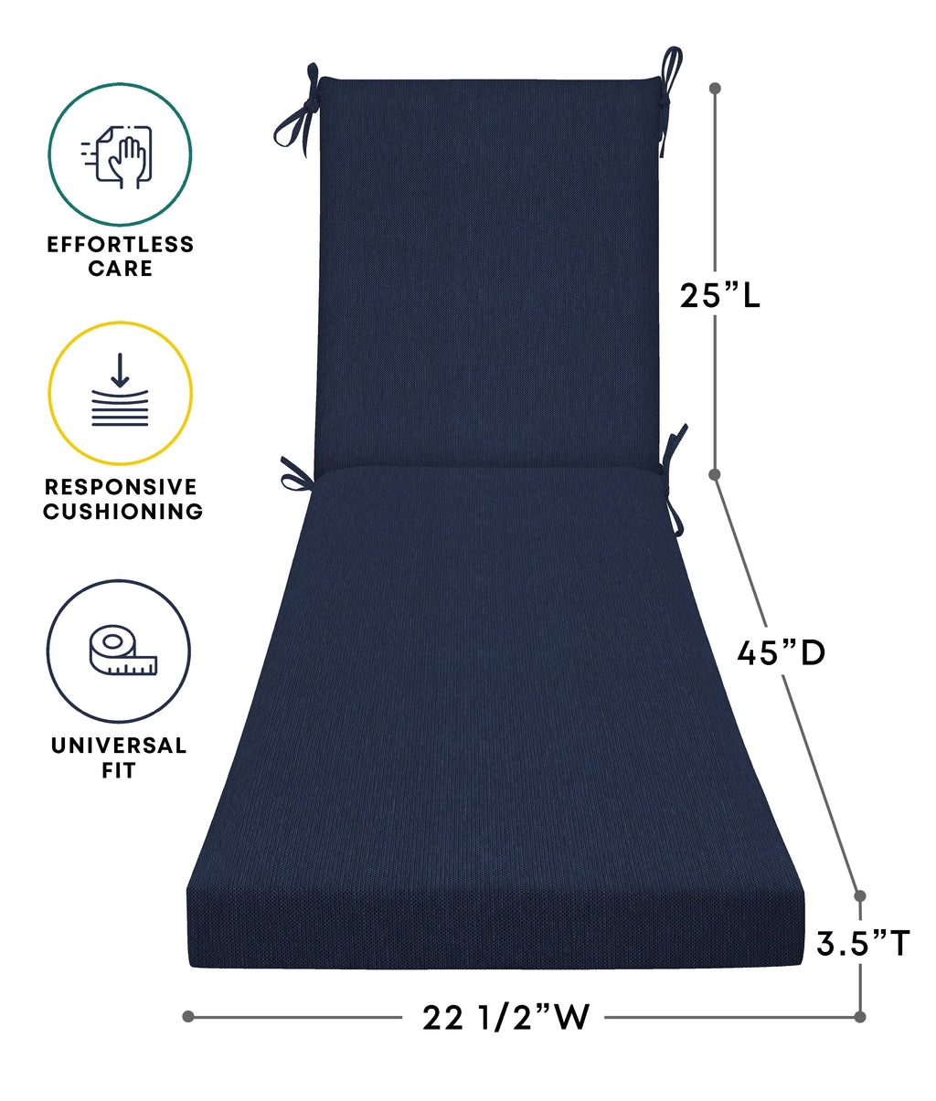 Solid Blue Polyester Outdoor Chaise Lounge Cushion L1634
