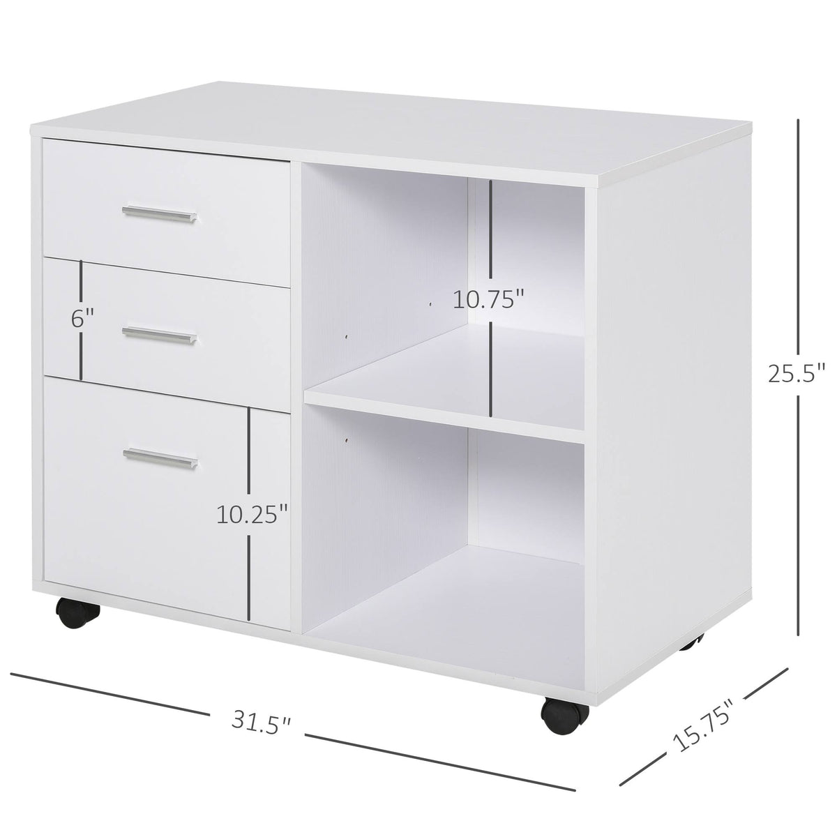 White 3-Drawer Wooden File Cabinet V9449