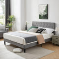 Full Size Fabric Upholstered Platform Bed Frame with Tufted Headboard M5671