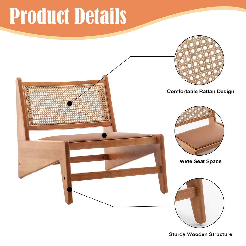 Rattan Armless Accent Chair with Wooden Frame L976