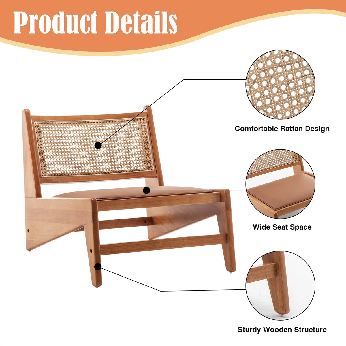 Rattan Armless Accent Chair with Wooden Frame L976