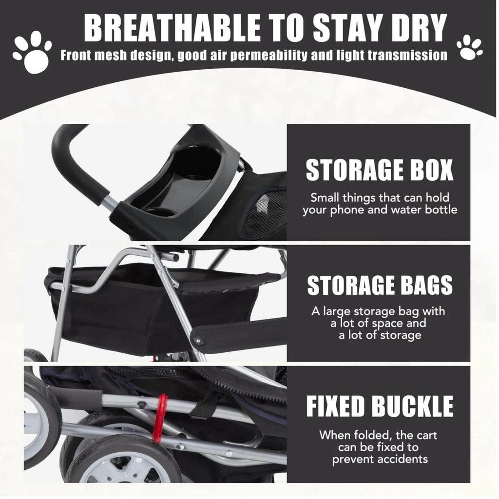 4 Wheels Foldable Pet Stroller with Storage Basket N2288