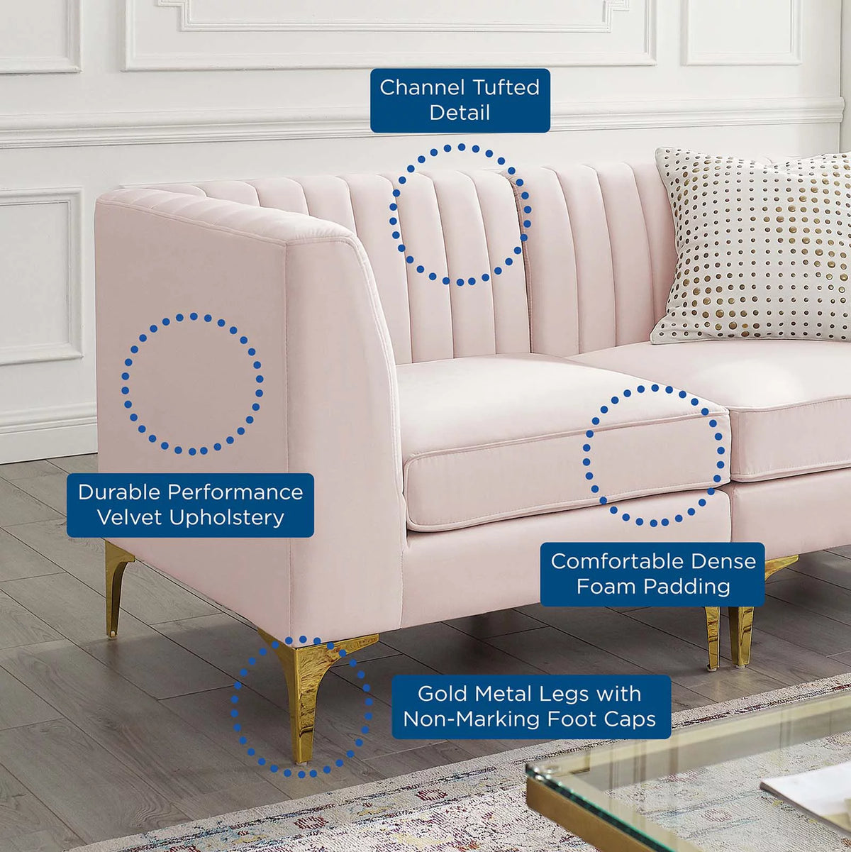 Pink Velvet 6-Piece Sectional Sofa V1312