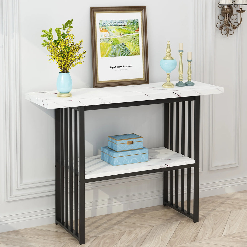 Black & White 42-Inch Console Table with Metal Legs I8388