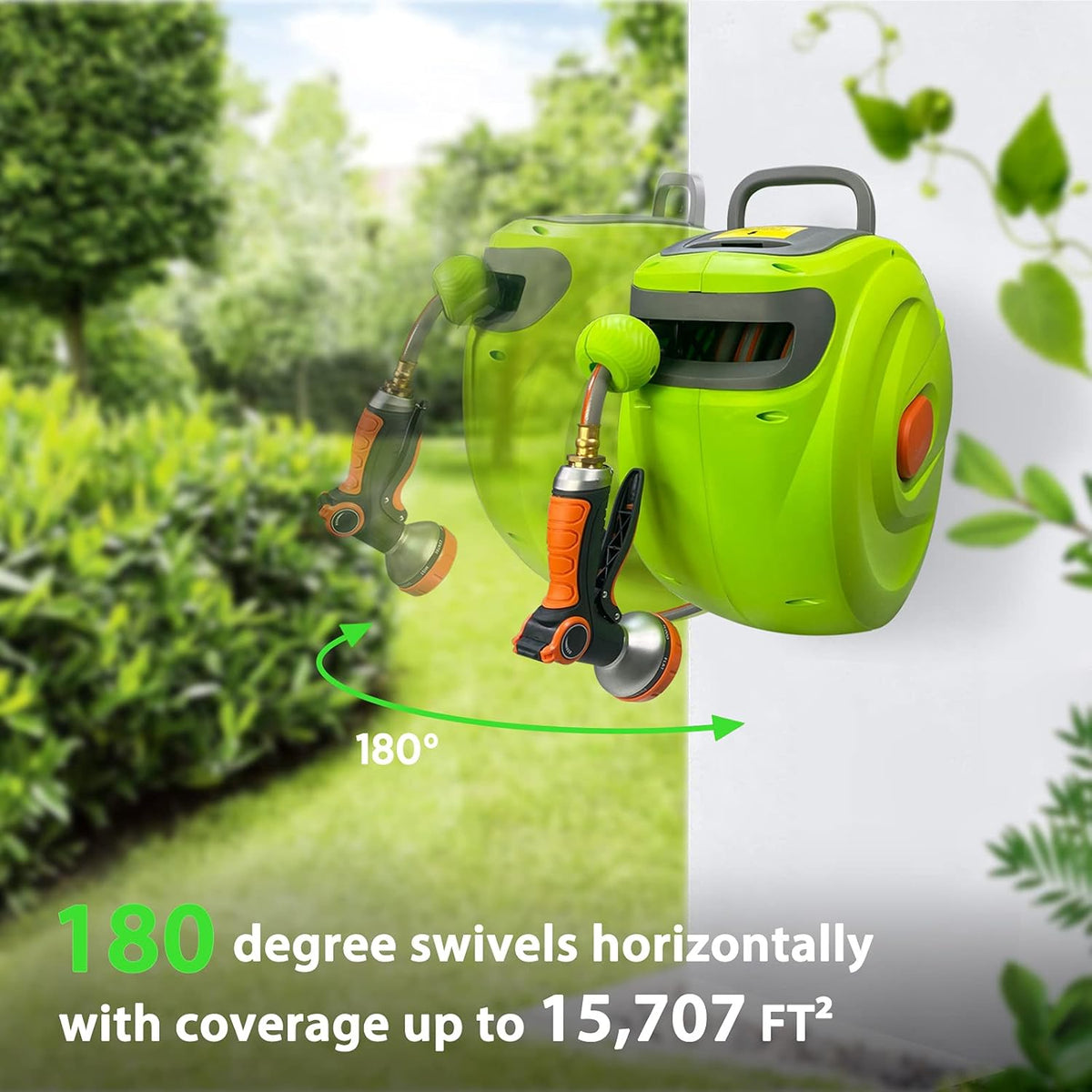 Retractable Garden Hose Reel, 1/2'' x 100+10 FT Wall Mounted with 8 Patterns Nozzles K897431