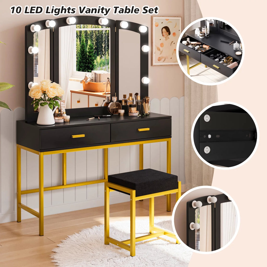 Vanity Table with Lighted Mirror Black M1900