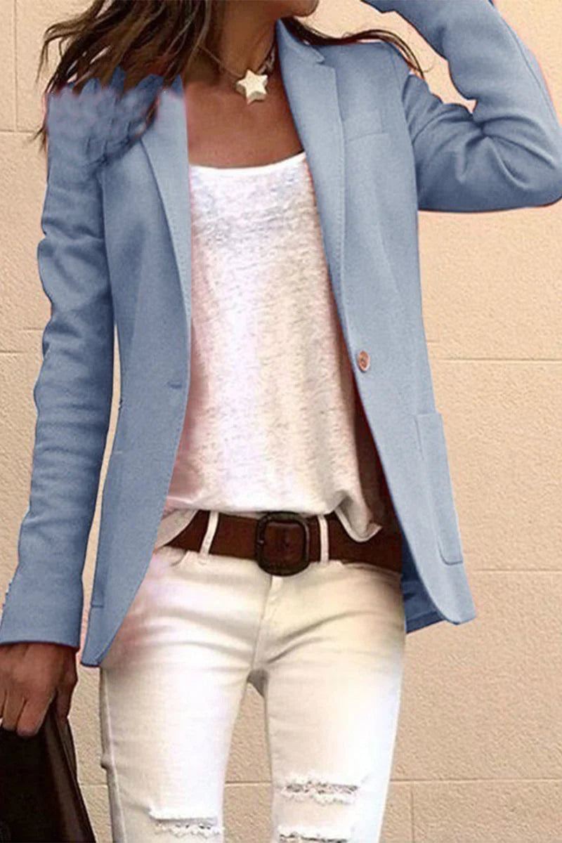 Casual Solid Button Turn-back Collar Outerwear D900